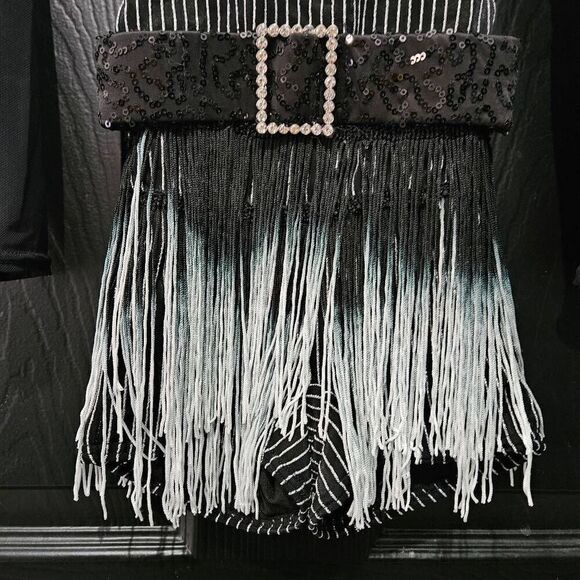 Weissman NWOT child extra small black fringe dance costume jazz tap solo - Picture 2 of 9